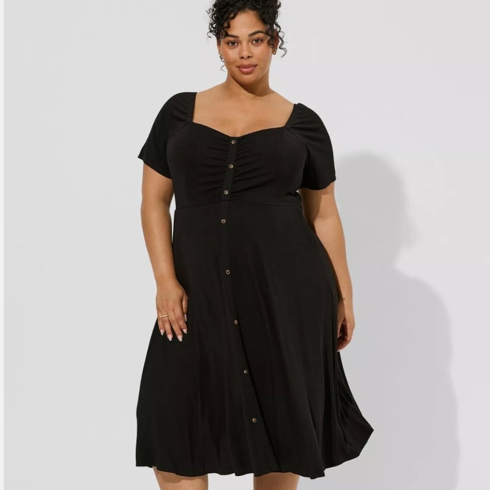 Torrid Black Super Soft Knit Button Front Stretchy Midi Dress - Plus Size 2 2X